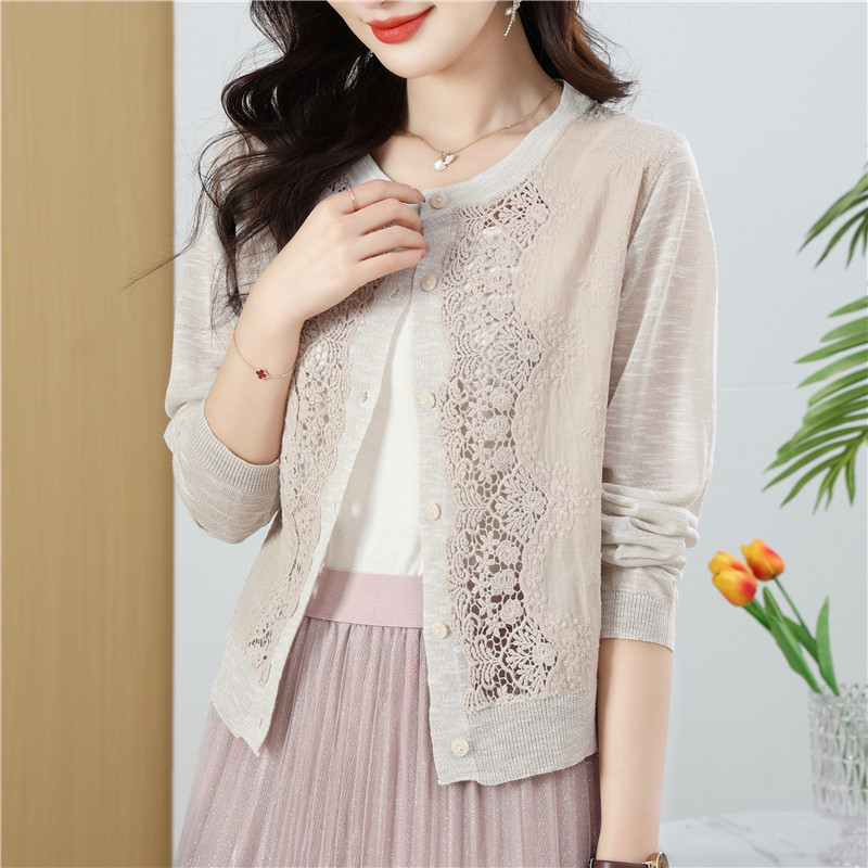 蕾丝开衫旗袍裙子小披肩女春夏冰丝针织衫外搭大码宽松外套薄短款