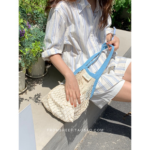 定制款~海边度假编织包女镂空沙滩网兜包包休闲单肩包网袋手提包