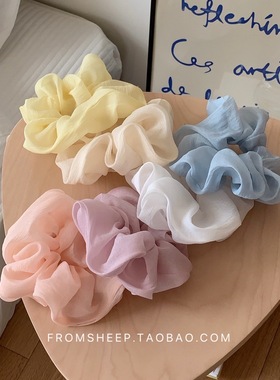 韩系蓝色网纱发圈女纯色温柔头花头绳黄色大肠发圈丸子头发绳发饰