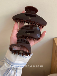 韩国进口醋酸爱心抓夹女后脑勺半扎发发夹头饰中号鲨鱼夹棕色发抓