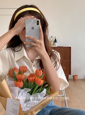 FromSheep法式黄色发箍女皮质甜美可爱海绵发旅头箍网红发卡发饰