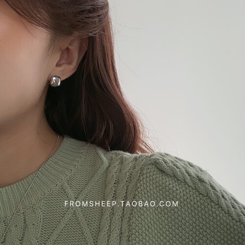 简约几何方形纯银耳环女ins韩国