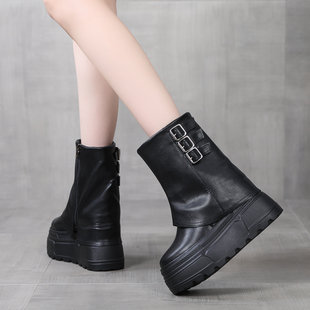 2025秋冬马丁靴厚底松糕超高跟内增高10CM小个子裤 管靴炸街女短靴