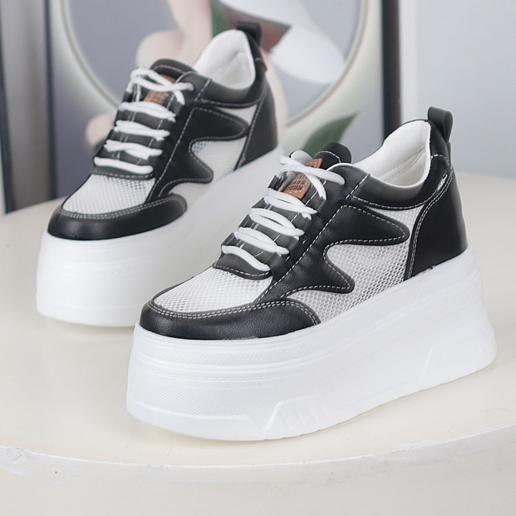 小个子超高跟内增高12CM网面小白鞋女春季新款10cm松糕厚底休闲鞋