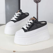 小个子超高内增高12CM外穿女鞋 2024夏季 网面透气包头无后跟半拖鞋