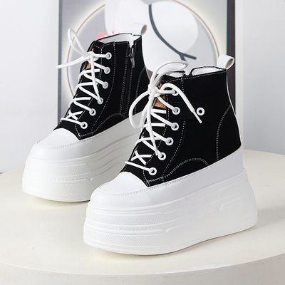 超高跟13cm内增高磨砂皮马丁靴女冬季百搭松糕厚底休闲加绒短靴