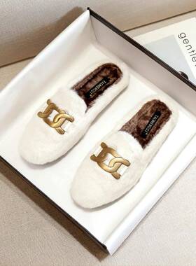 潮牌厚底白色毛毛拖鞋女2025秋冬外穿33小码34加绒棉鞋42大码棉拖