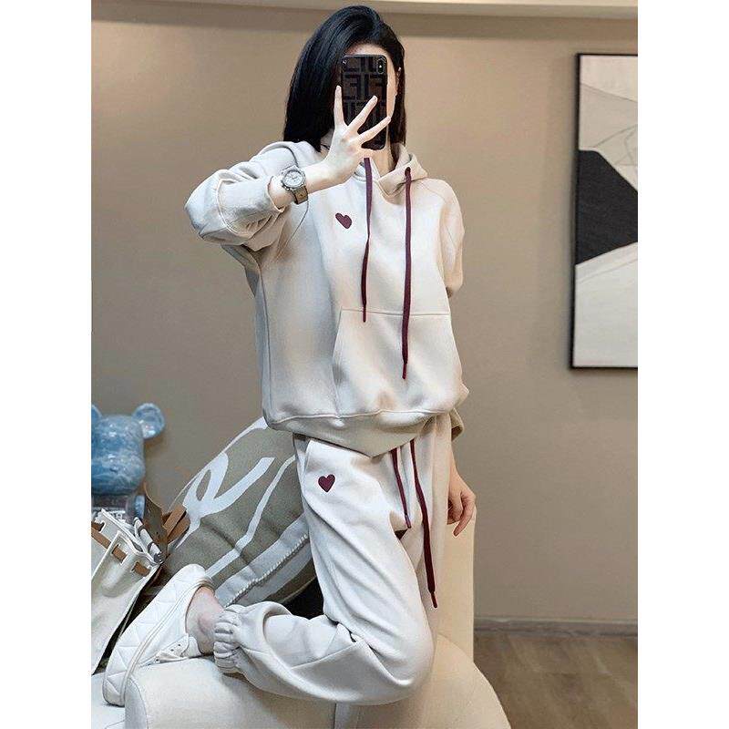 卫衣套装女2025新款春秋加绒休闲时尚套装运动服气质盐系穿搭一套