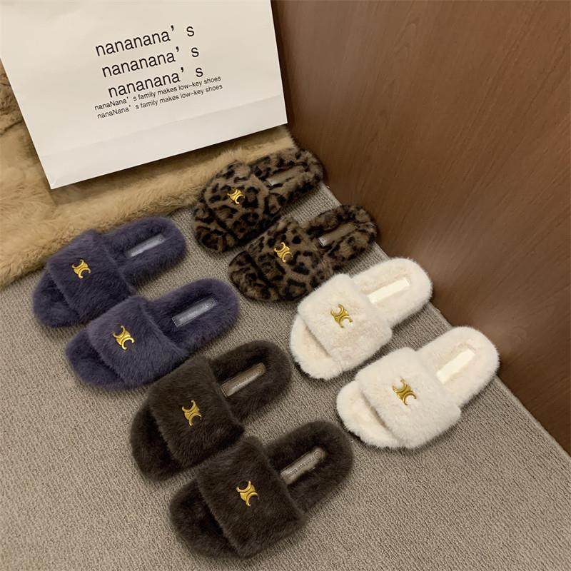 潮牌新款小香风金属扣毛毛拖鞋外穿休闲厚底时尚一字拖女加绒棉拖,女鞋,毛毛鞋,淘宝优惠券,粉丝福利购,淘宝优惠卷