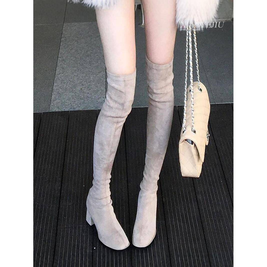 高跟过膝长筒靴女2025新款秋冬绒面弹力瘦瘦靴高筒靴子爆款长靴