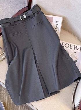高端灰色女士套装裙，新多功能高腰修身Look覆盖裆部的可逆专业a