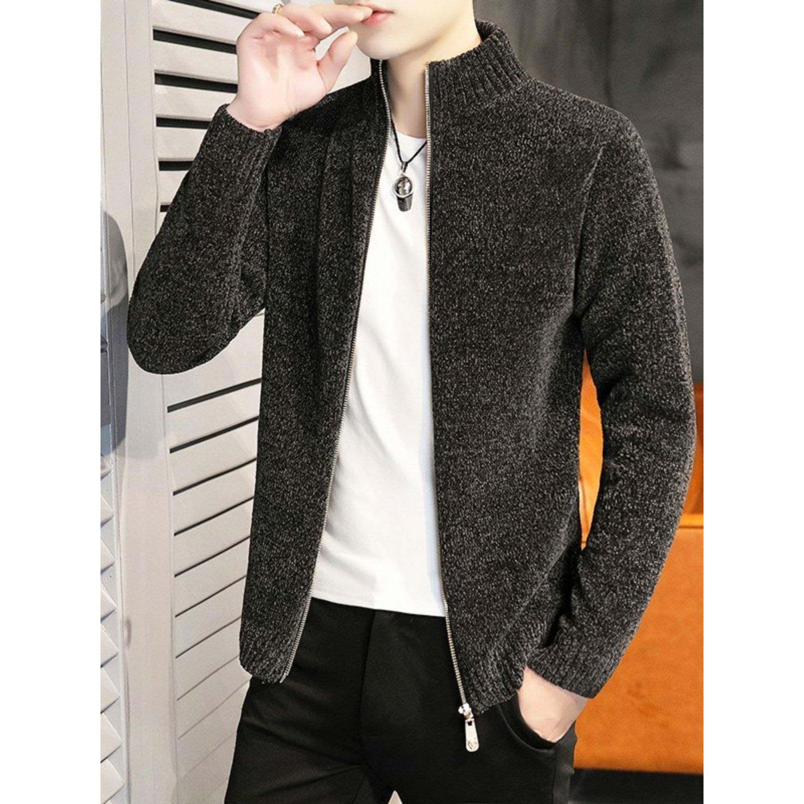潮牌1212秋冬季针织开衫男士立领毛衣夹克拉炼外套韩版修身棒球服