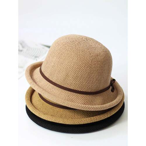 2025新款礼帽秋棉麻休闲帽蝴蝶结针织盆帽韩国防晒帽圆顶卷边帽子