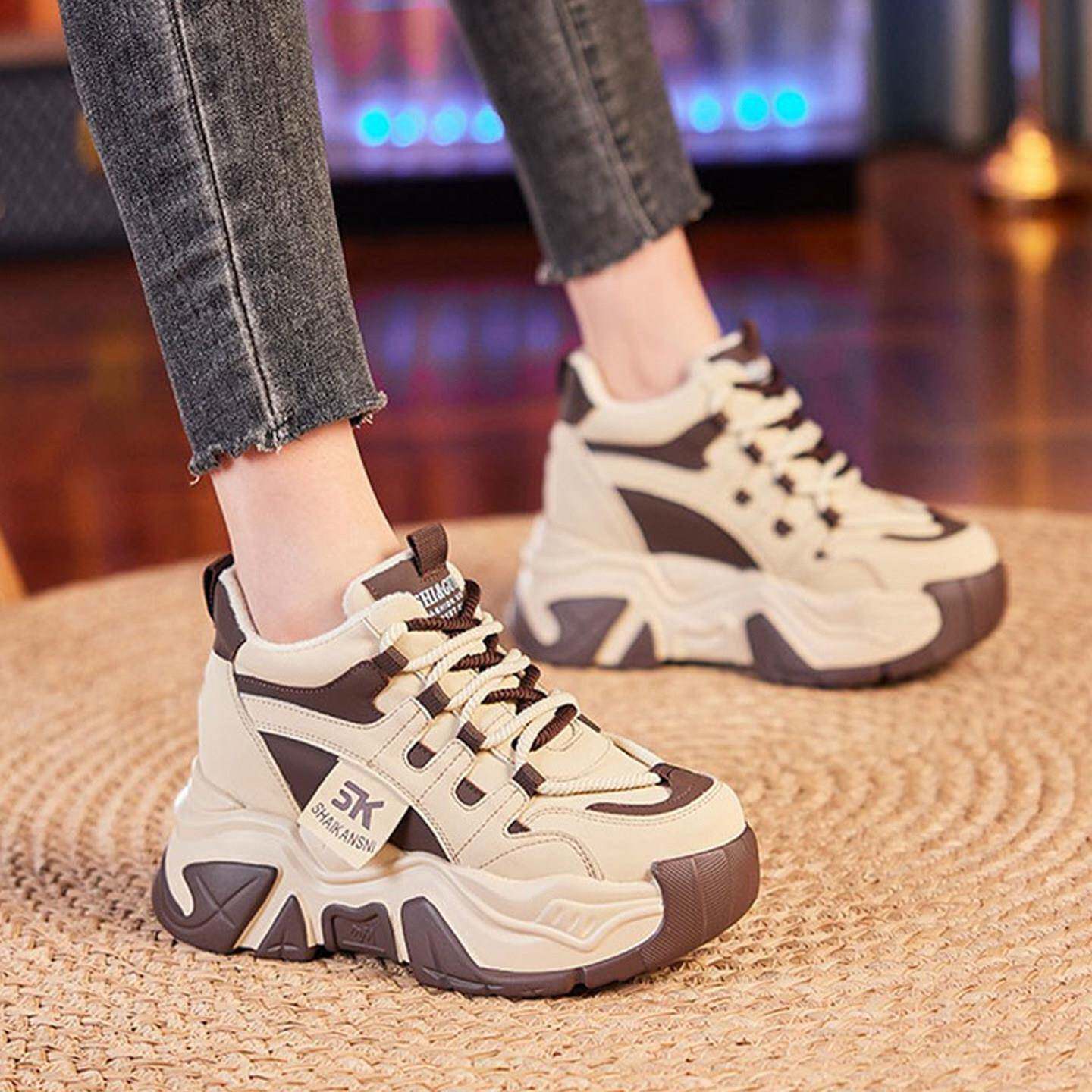 真皮厚底爆款小个子内增高女鞋2025爆款新款不累脚8cm运动老爹鞋