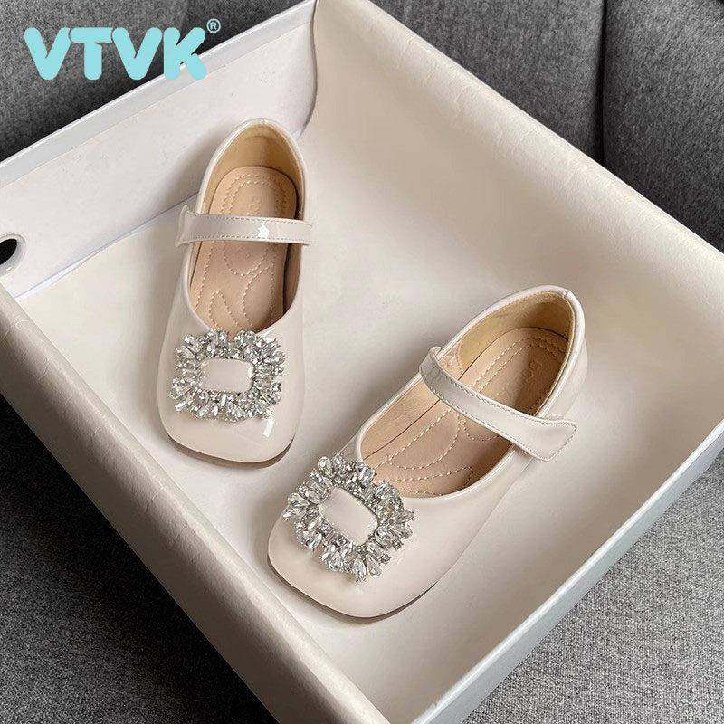 VTVK女童平底小皮鞋2025新款春秋儿童百搭软底真皮亮面浅口公主鞋