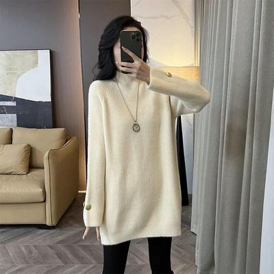 韩国2025半高领中长款针织打底衫女秋冬内搭遮屁股毛衣裙宽松上衣