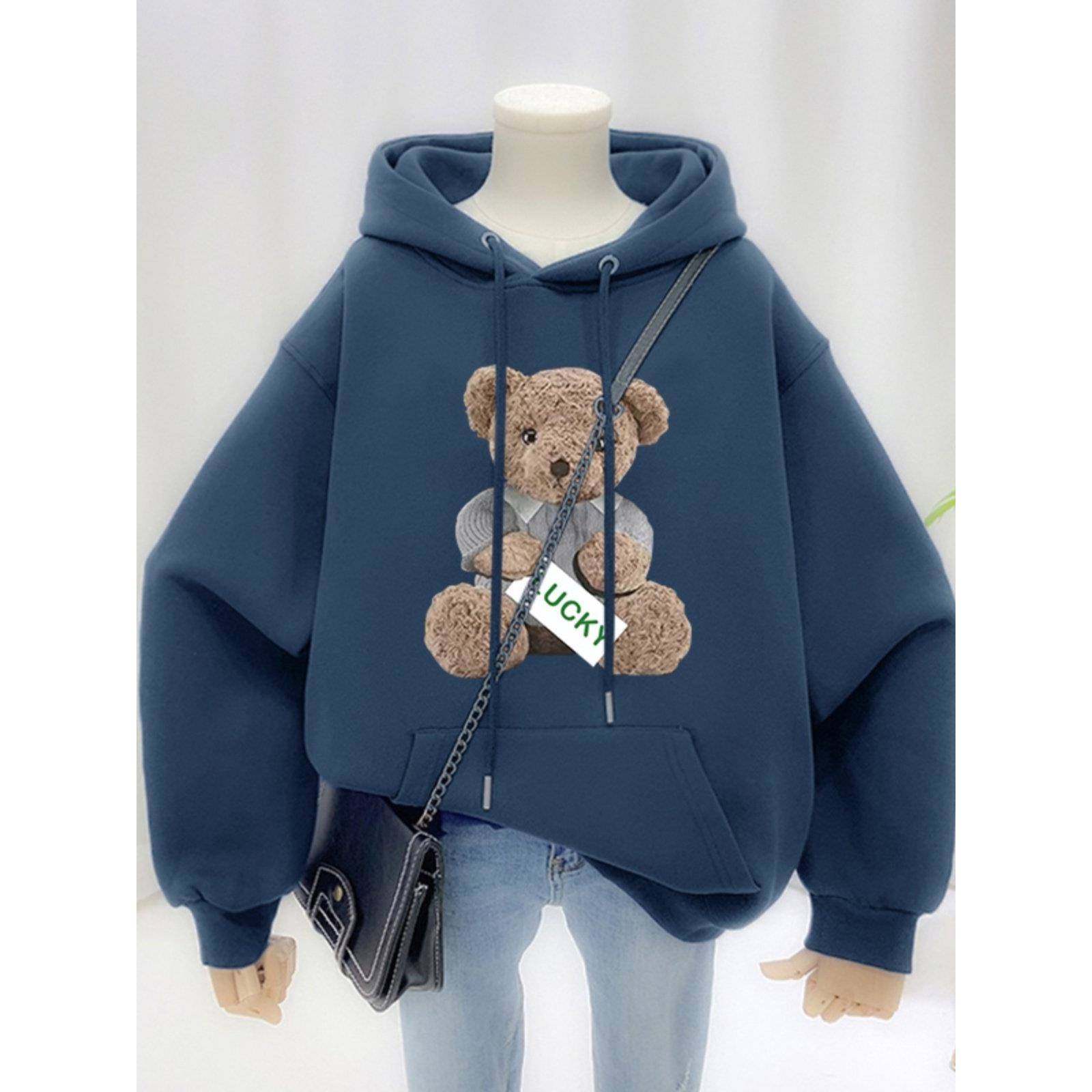 韩系美式覆古潮小熊卫衣女秋冬oversize加绒加厚大码宽松连帽外套,女装/女士精品,卫衣/绒衫,淘宝优惠券,粉丝福利购,淘宝优惠卷