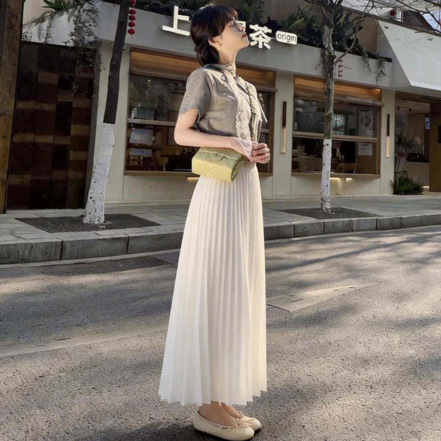 黑色百褶裙半身裙女2026春夏新款小个子高腰垂感大摆a字雪纺纱裙