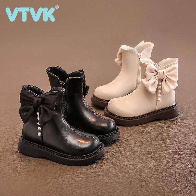 VTVK真皮女童公主马丁短靴2025秋冬新款女孩加绒宝宝儿童时尚皮靴