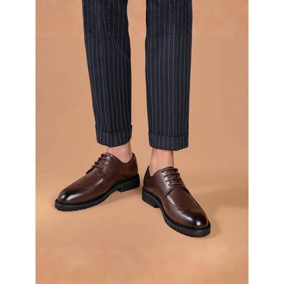 男鞋布洛克英伦商务休闲皮鞋男圆头潮流真皮透气软底新郎正装皮鞋
