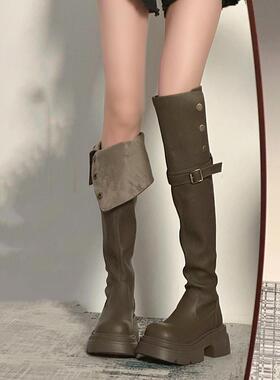 MK&DK超火秋冬靴子2024新款爆款小个子增高厚底真皮过膝长筒靴女