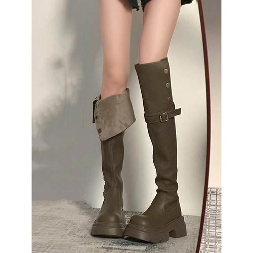 MK&DK超火秋冬靴子2024新款爆款小个子增高厚底真皮过膝长筒靴女