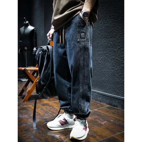 时尚品牌打底裤牛仔裤男士秋冬韩式时尚百搭覆古宽松裤