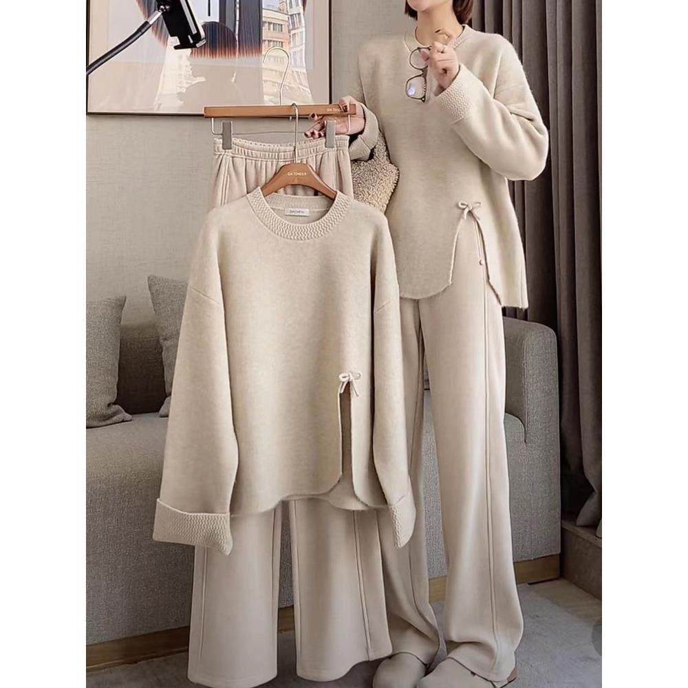 韩国大码女2025春秋新款时尚开叉针织衫微胖妹妹减龄阔腿裤两件套,女装/女士精品,大码套装,淘宝优惠券,粉丝福利购,淘宝优惠卷