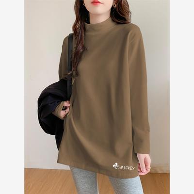 韩国德绒大码长袖磨毛t恤女2024秋冬半高领打底衫女内搭宽松上衣