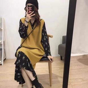 欧洲站春装女款2025年新款法式复古碎花连衣裙子中长款马甲两件套