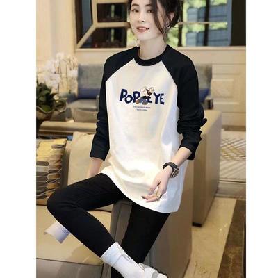 韩国欧货t恤女长袖2024秋冬新款宽松撞色中长款打底衫内搭遮屁股