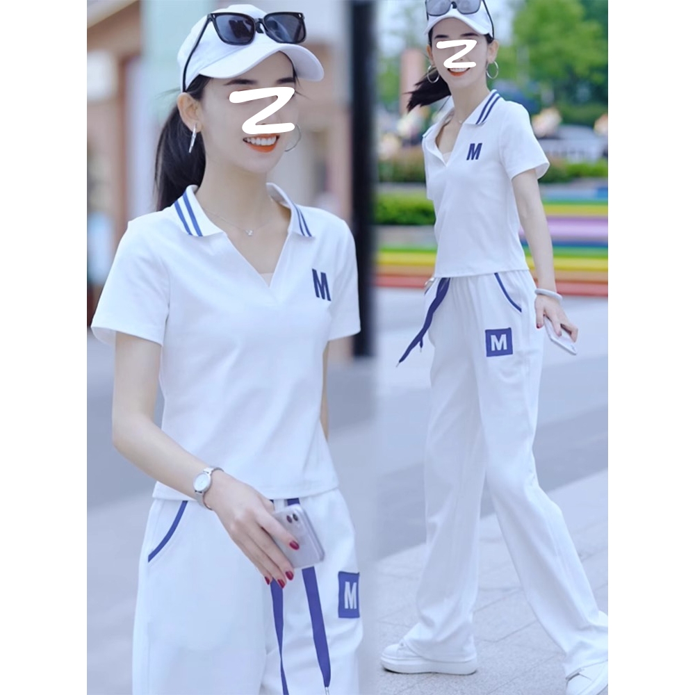 欧洲站休闲运动套装女2025年新款夏季薄款时尚炸街短袖长裤两件套