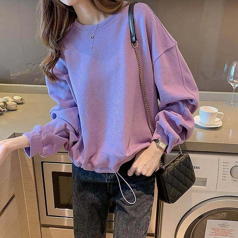 2025年早春新款长袖T恤女短款宽松时尚圆领洋气小衫上衣外套ins潮