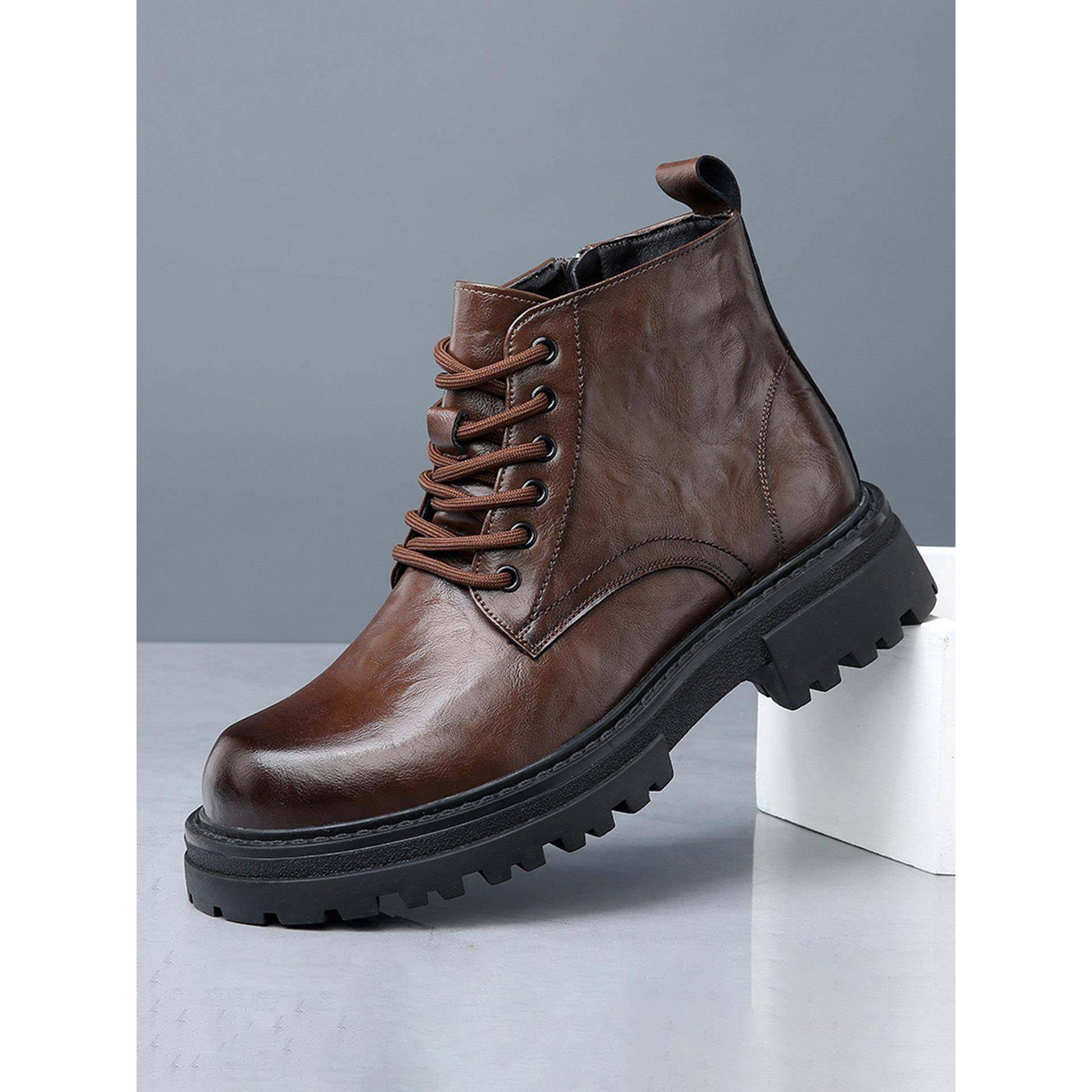 马丁靴男款2025新款棕色高帮真皮中帮靴子厚底商务英伦风男士皮靴