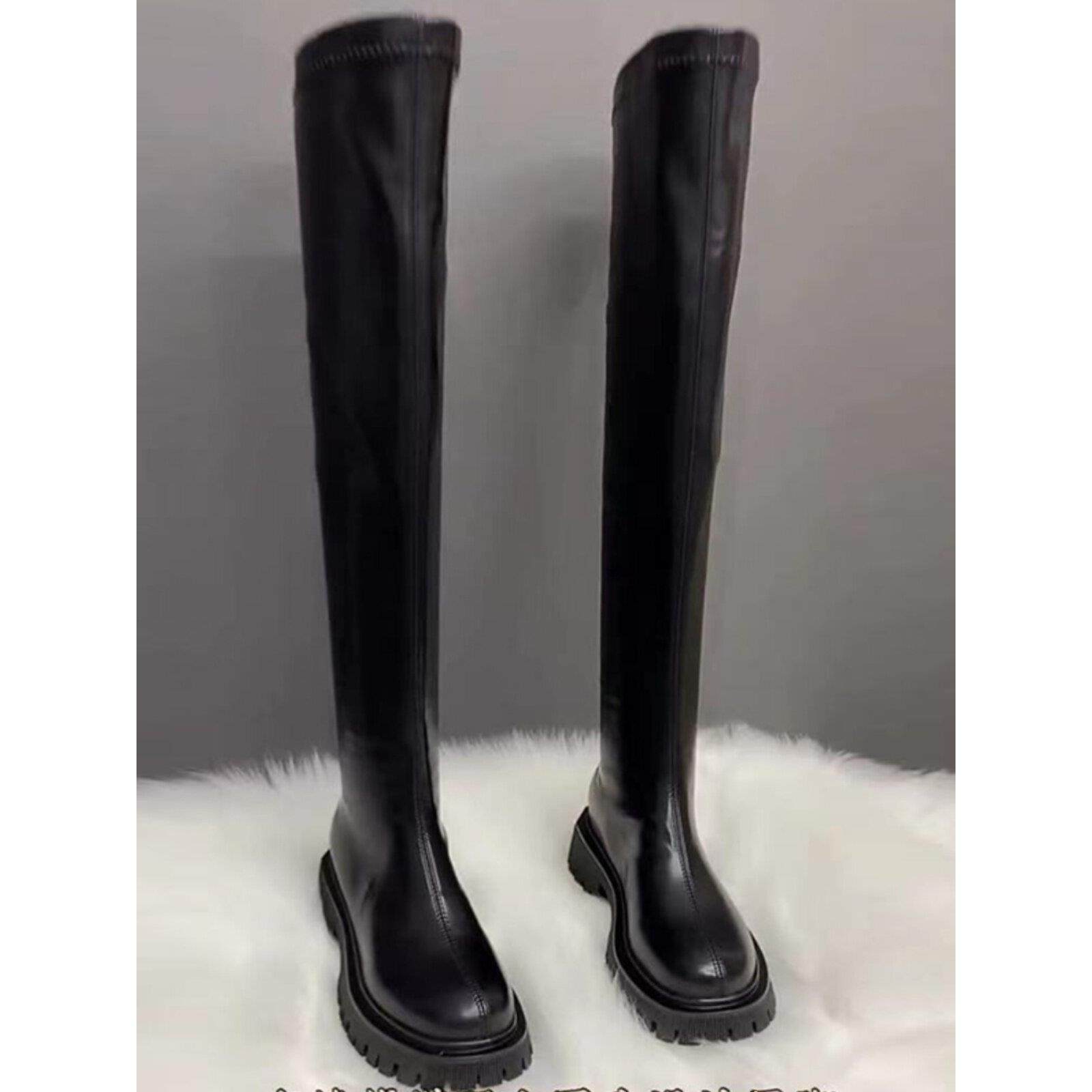 潮牌英伦风秋冬季新款马丁靴厚底显瘦长靴过膝平底真皮高筒骑士靴,女鞋,骑士靴,淘宝优惠券,粉丝福利购,淘宝优惠卷