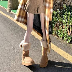 厚底长筒雪地靴女款2025新款冬季中筒加绒加厚保暖两穿棉鞋外穿