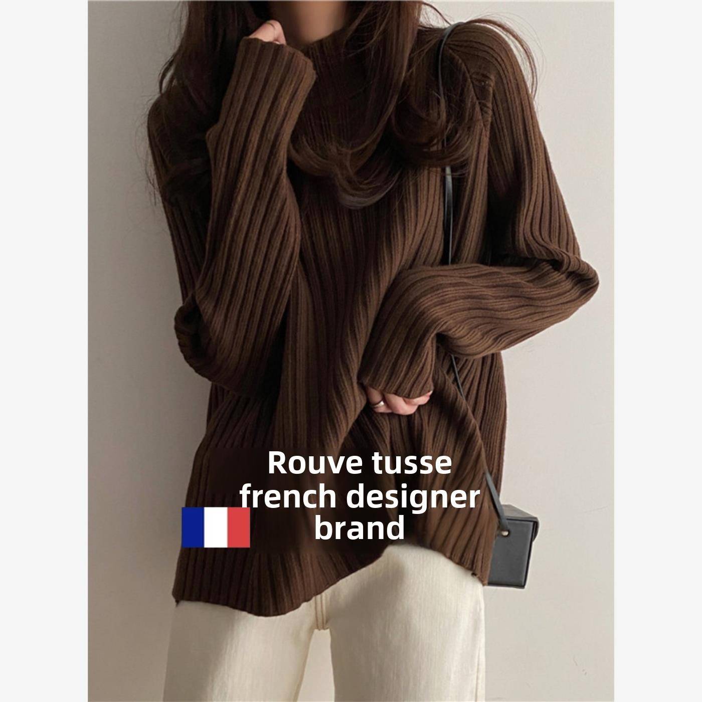 胖mm秋冬季大码半高领羊绒毛衣女宽松慵懒遮肚内搭针织打底羊毛衫