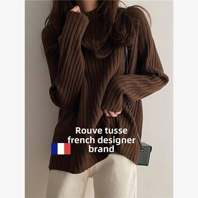 胖mm秋冬季大码半高领羊绒毛衣女宽松慵懒遮肚内搭针织打底羊毛衫