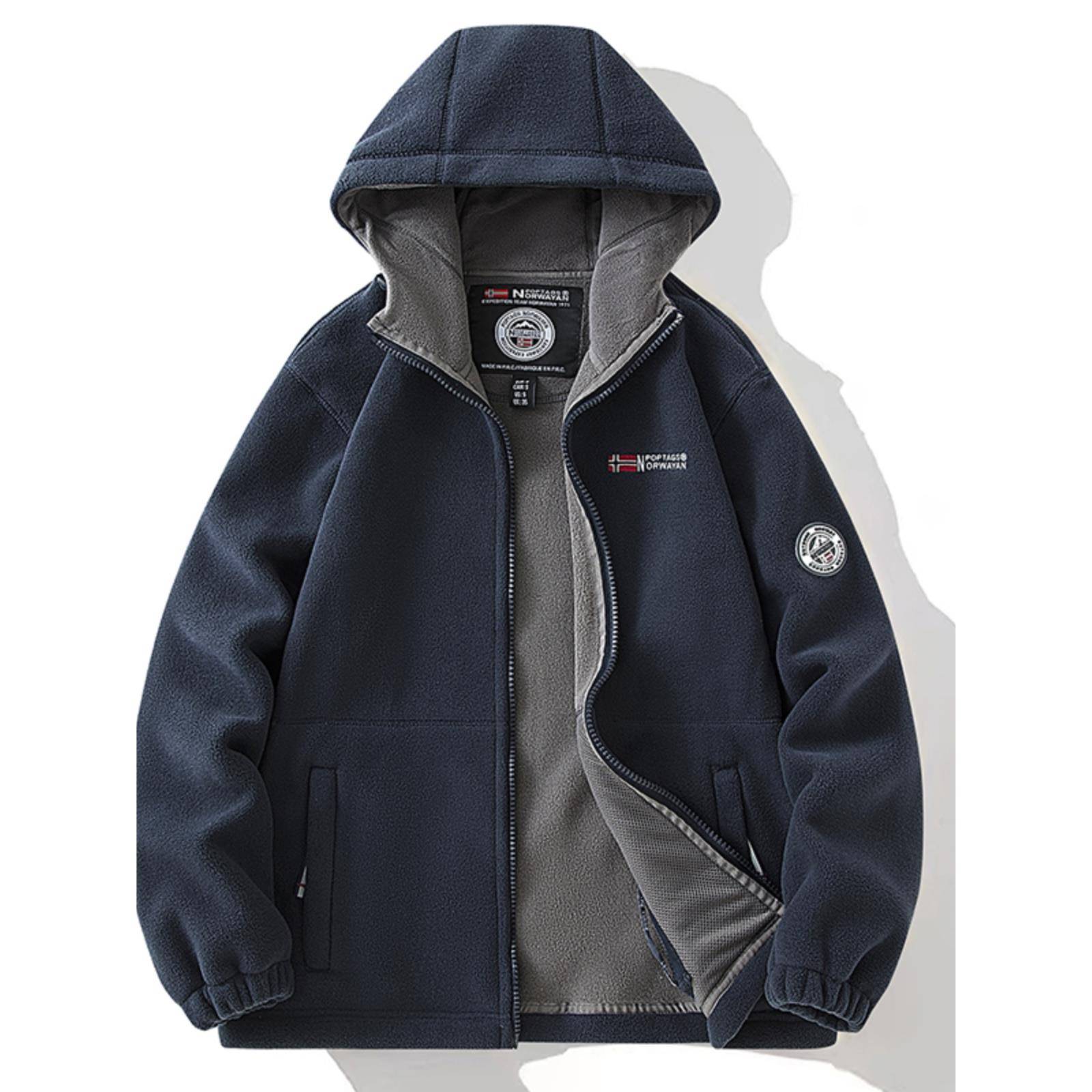 MAROLIO~帅气有型！休闲宽松大码加绒连帽卫衣男双面摇粒绒外套潮