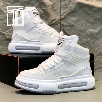 香港ITMY3 冬季新款男鞋高帮厚底增高小白鞋皮面加绒百搭休闲鞋子