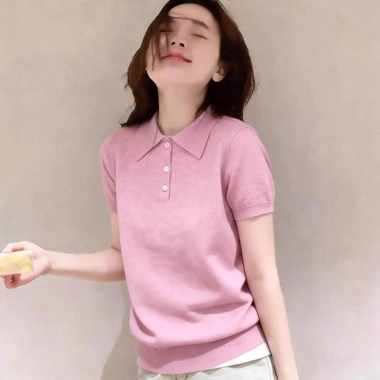 韩国高奢绵羊毛轻薄短袖POLO衫女夏季新款超好看时尚运动上衣T恤