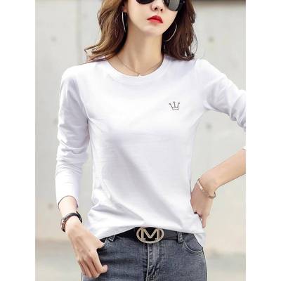 香港纯棉白色长袖T恤女装秋季新款打底衫内搭洋派圆领上衣小衫潮