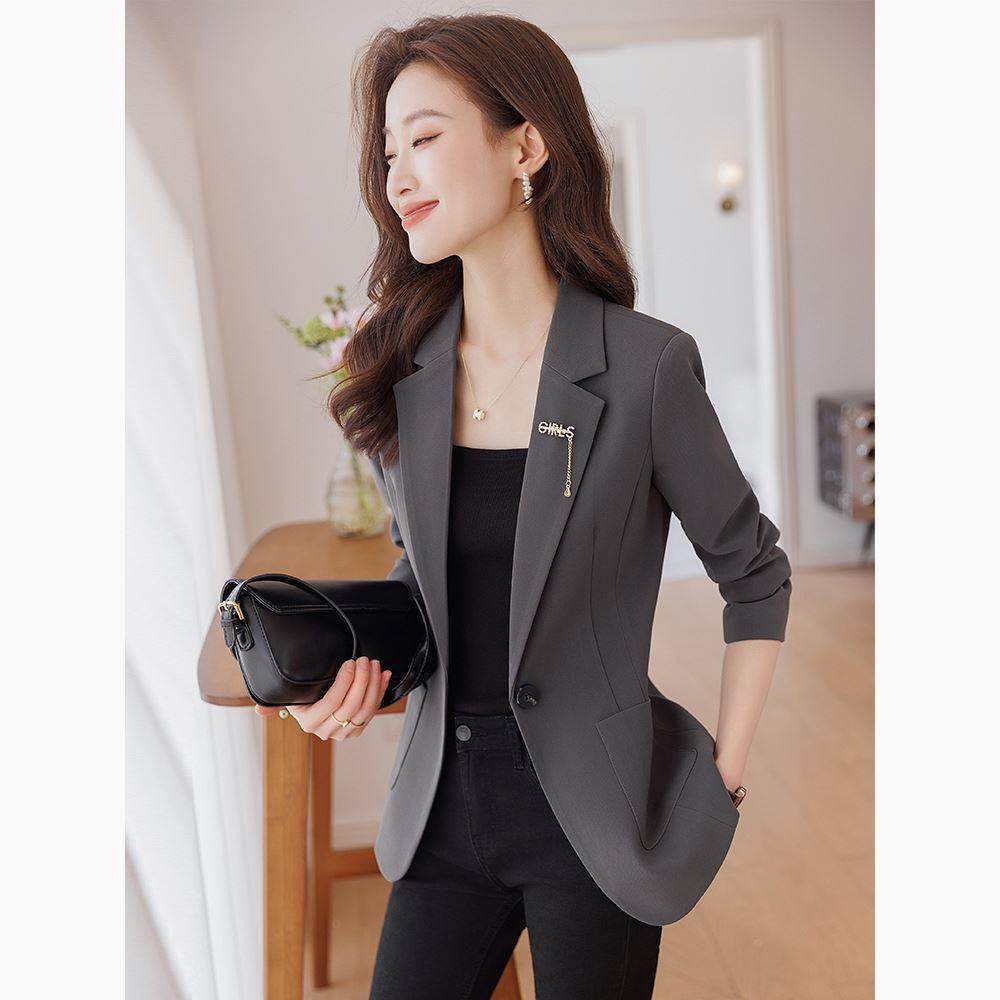 灰色职业西装外套女2025年秋冬新款高级感休闲单件女士小西服上衣