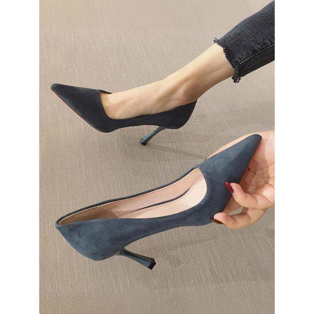 店主自留新款~真皮高跟鞋女2025春秋季尖头浅口黑色细跟职业单鞋