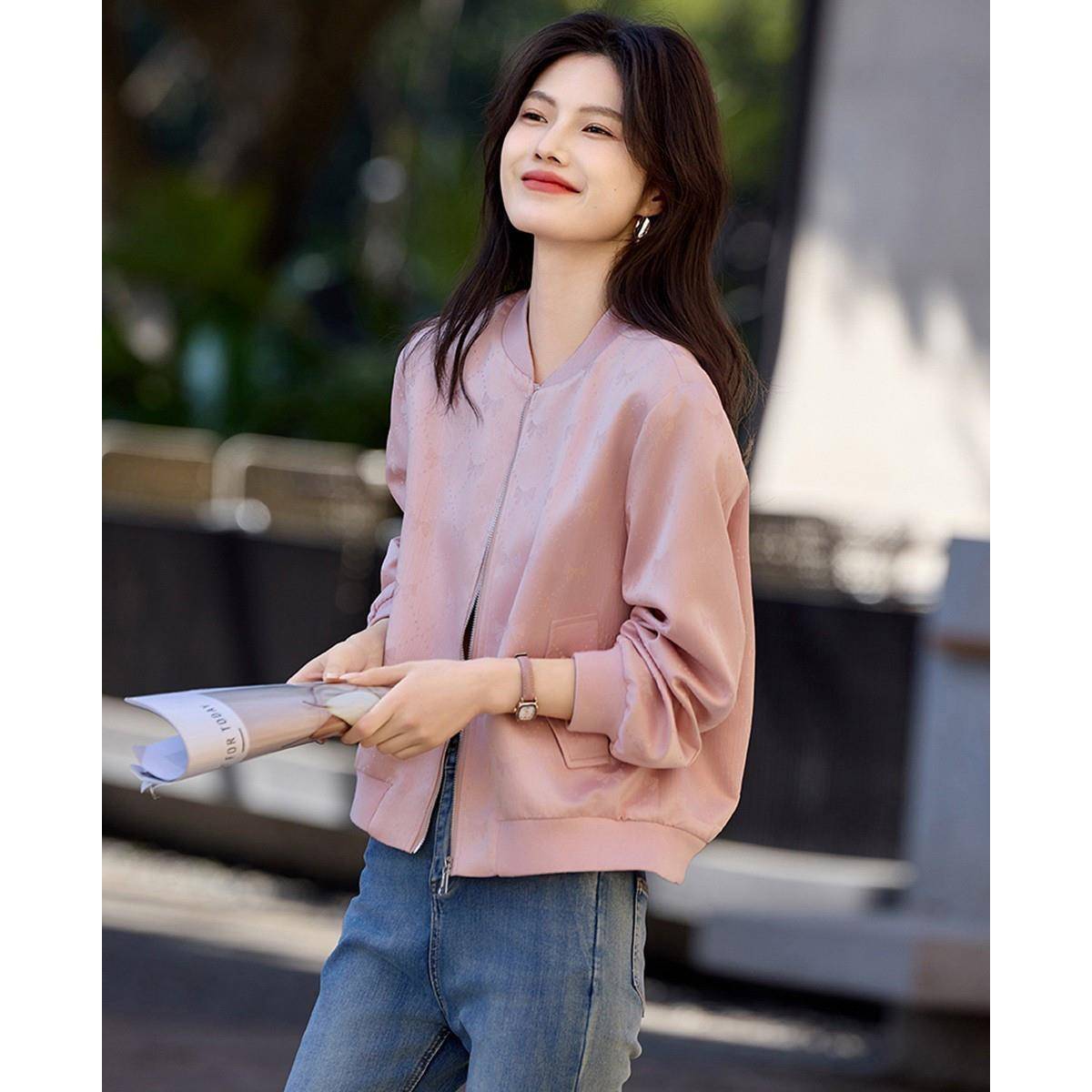 甜美蝴蝶结提花外套女2025春新款小个子减龄棒球服短款夹克外套