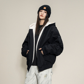 棉服夹克 工装 Makemore外套男春季 羊羔绒座山雕高级黑色宽松美式