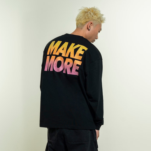 Makemore烫钻渐变印花纯棉长袖T