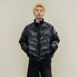 重磅充绒防风PU皮宽松复古高级休闲情侣外套 Makemore羽绒服男新款