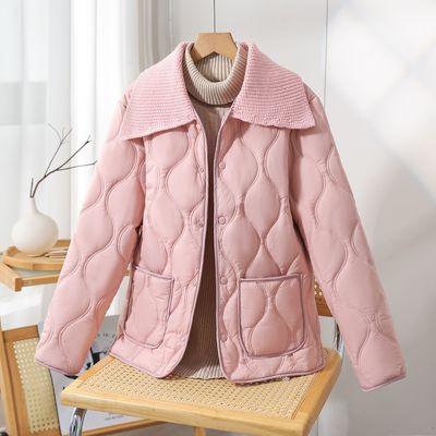 小香风羽绒棉翻领棉服2025新款棉衣毛线领短款收腰棉袄加厚外套潮