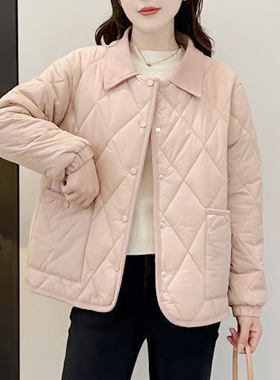 菱格羽绒棉服外套女款冬季2025大码妈妈加厚保暖夹克上衣翻领棉衣